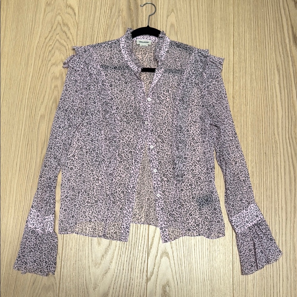 Women's Pink and Black Patterned Button Down Top